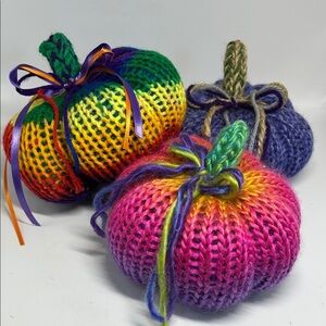 Colorful Knit Pumpkin Decor Set